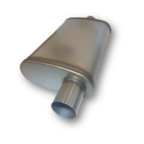 2" SPORTS MUFFLER 14" LONG OVAL 9"X 4" STAINLESS STEEL 409 - CENTRE/OFFSET